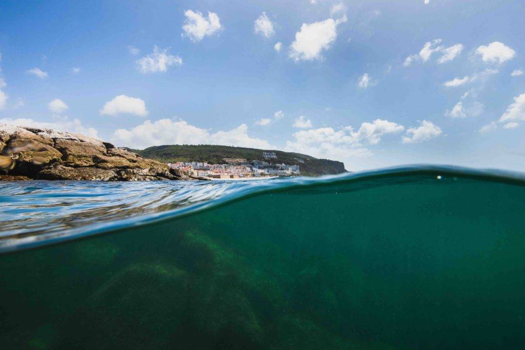a view of the ocean from the bottom of the water.