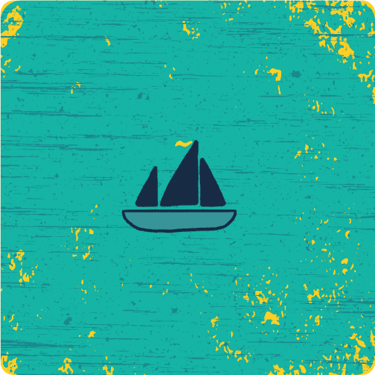 A sailboat icon depicting offshore sailing with a turquoise background.